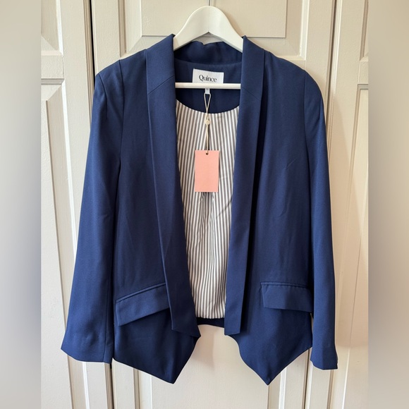 Quince Jackets & Blazers - Quince Navy Stretch Crepe Open Blazer